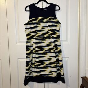 Luxe by Carmen Marc Valvo Fit Flare Dress Abstract Stripes Sleeveless Size 16
